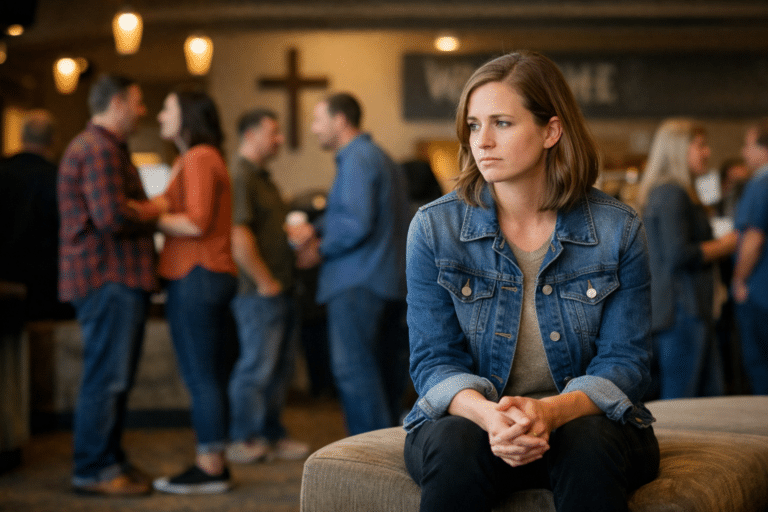 Person feeling alone in a crowded room