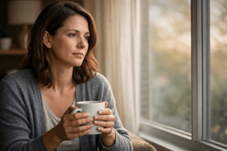 Person appearing put together on the outside while quietly struggling with depression.