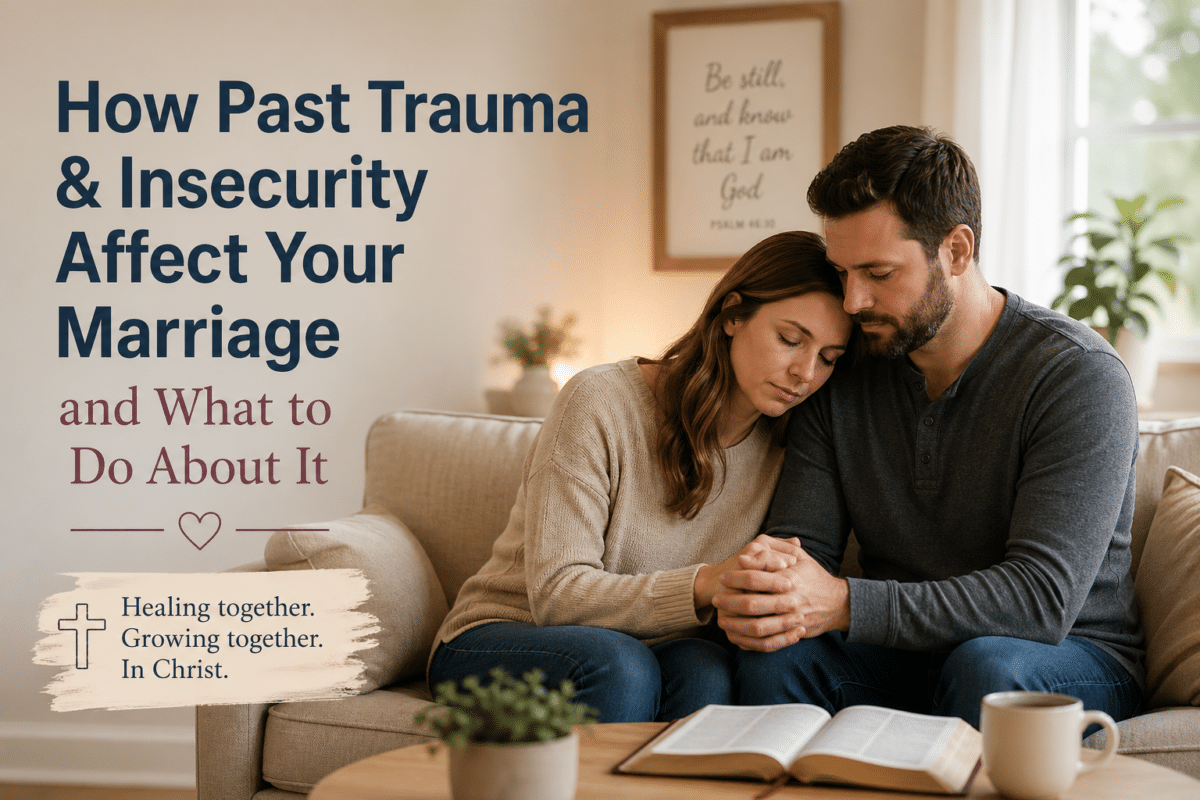 Married couple holding hands while working through trauma and insecurity together