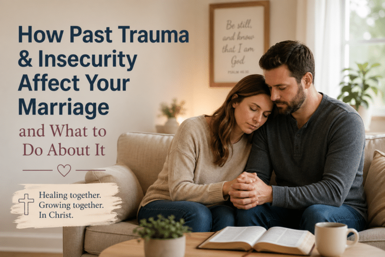 Married couple holding hands while working through trauma and insecurity together