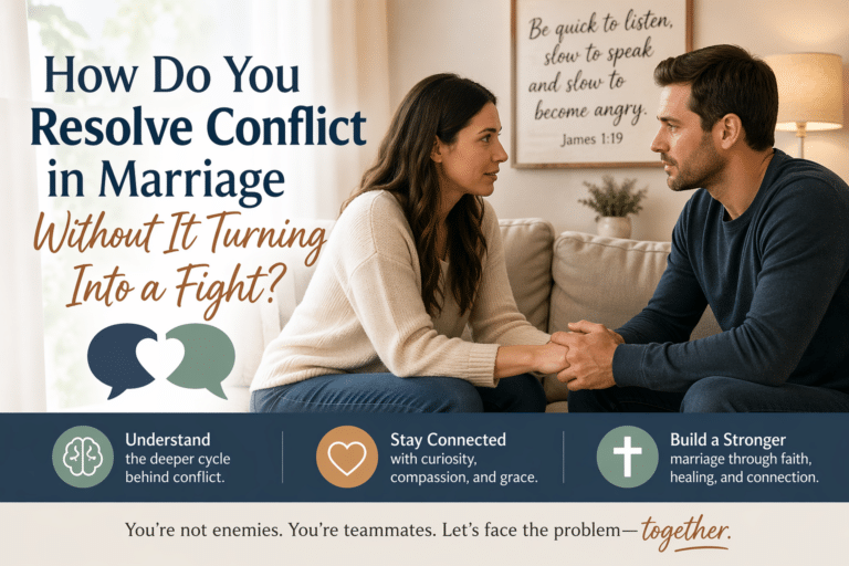 Married couple having a calm, caring conversation about conflict