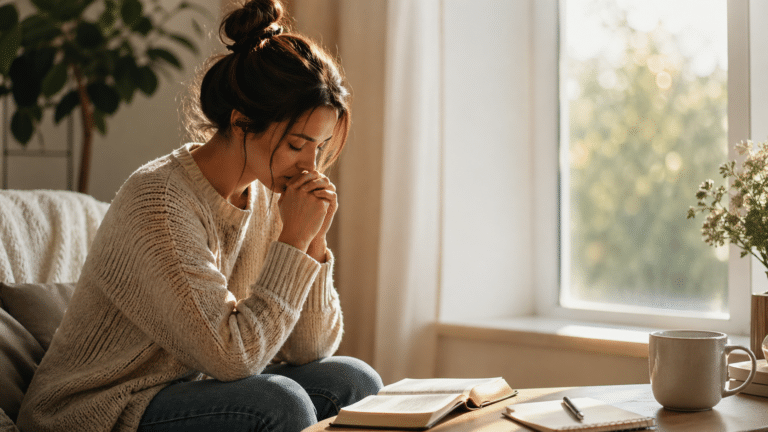 Person praying by a window after experiencing shame and spiritual distance